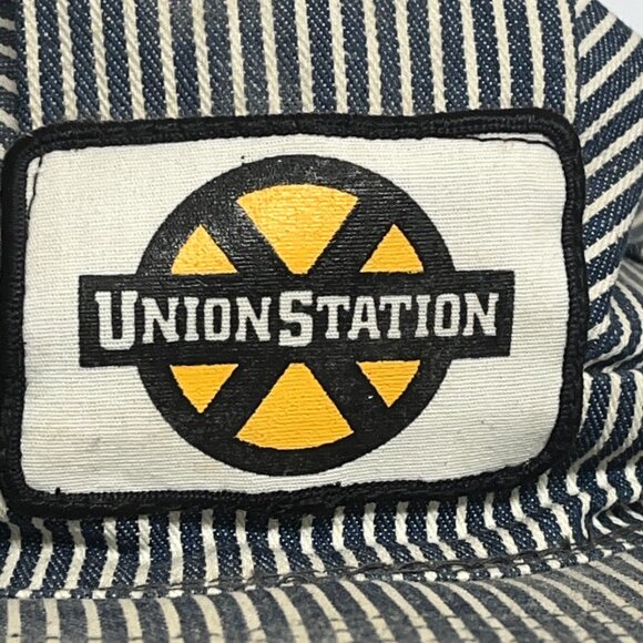Vintage Union Station Patch Striped Railroad Hat Cap Denim Train RR USA - Picture 6 of 6
